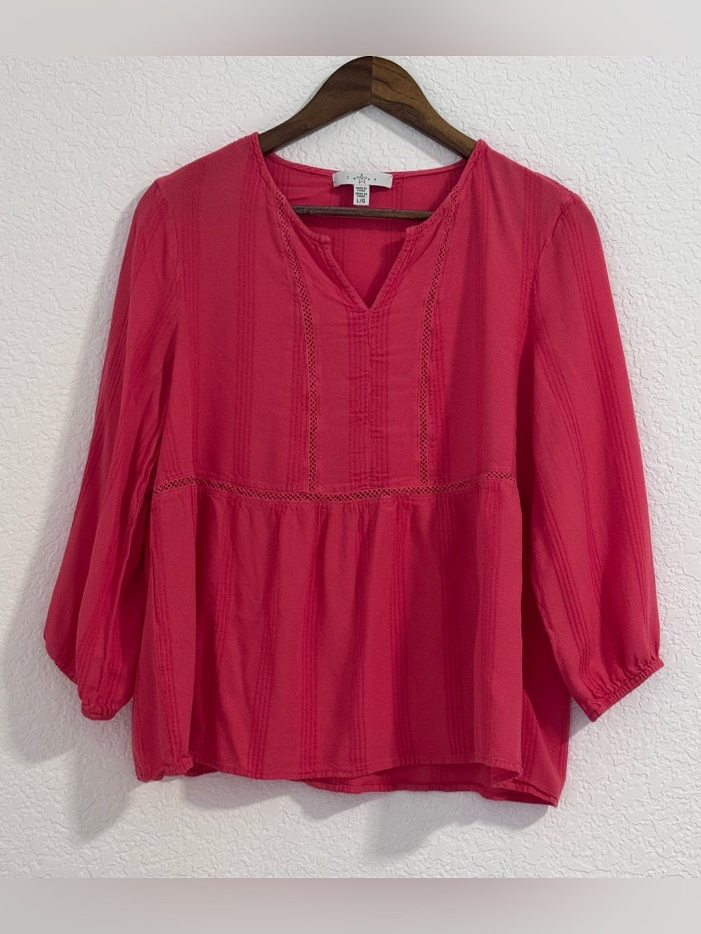 Boho V-Neck Peasant Tunic in Bright Pink